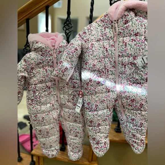 Kensie Girl One Pieces Fur Lined Floral Baby Snowsuits